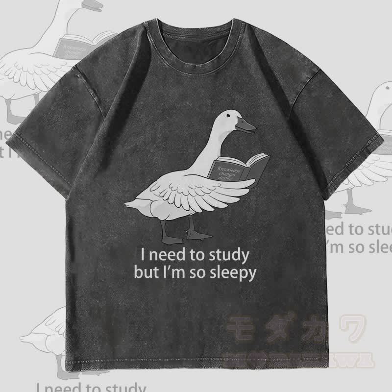 MODAKAWA 勉強しなきゃいけないのに、M。グースグラフィック ユニセックス ヴィンテージ ウォッシュド Tシャツ - 黒 - 4XL - image 4