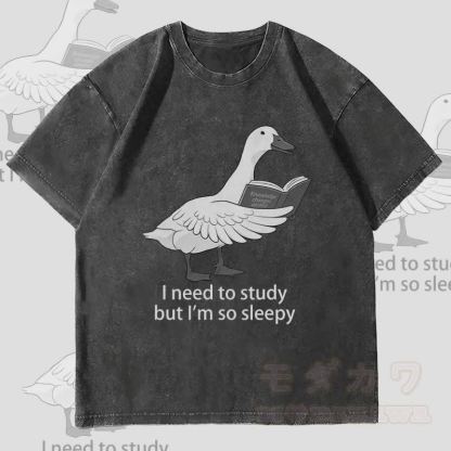 MODAKAWA 勉強しなきゃいけないのに、M。グースグラフィック ユニセックス ヴィンテージ ウォッシュド Tシャツ - 黒 - 4XL - image 4