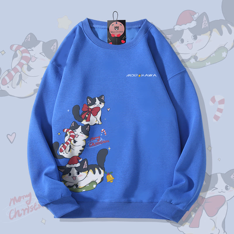 MODAKAWA 遊び心のあるクリスマス黒猫グラフィック ユニセックス スウェットシャツ - Blue - 5XL - image 2