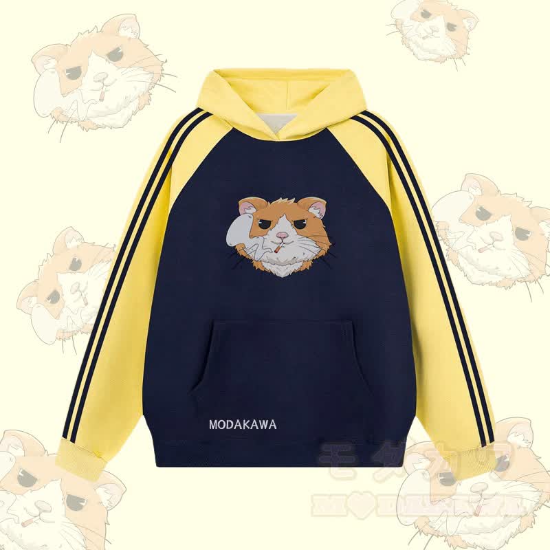 MODAKAWA スモーキングハムスター グラフィックカラーブロック 裏起毛 パーカー - 紫がかった青 - 2XL - image 4