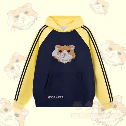 MODAKAWA スモーキングハムスター グラフィックカラーブロック 裏起毛 パーカー - 紫がかった青 - 2XL - image 4