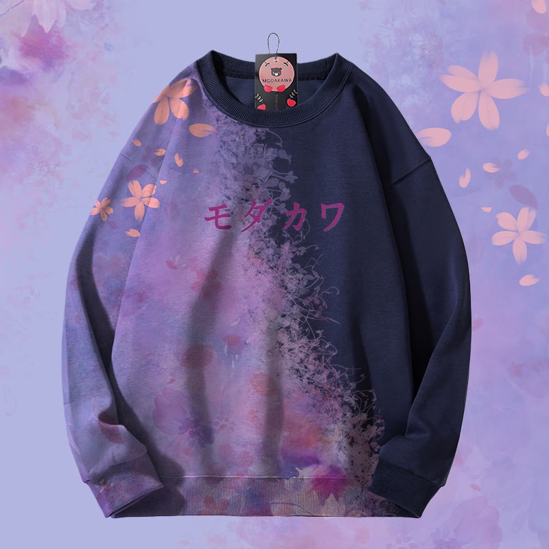 MODAKAWA 桜グラデーション 総柄 ユニセックス スウェットシャツ - Purplish Blue - 4XL - image 3