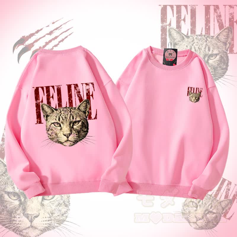 MODAKAWA FELINE キャットヘッドグラフィック ユニセックス スウェットシャツ - ピンク - 5XL - image 3