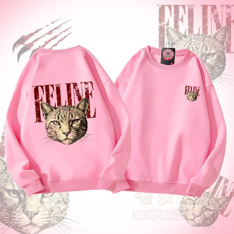 MODAKAWA FELINE キャットヘッドグラフィック ユニセックス スウェットシャツ - ピンク - 5XL - image 3