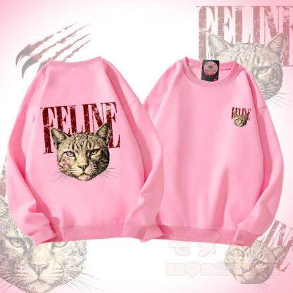 MODAKAWA FELINE キャットヘッドグラフィック ユニセックス スウェットシャツ - ピンク - 5XL - image 3
