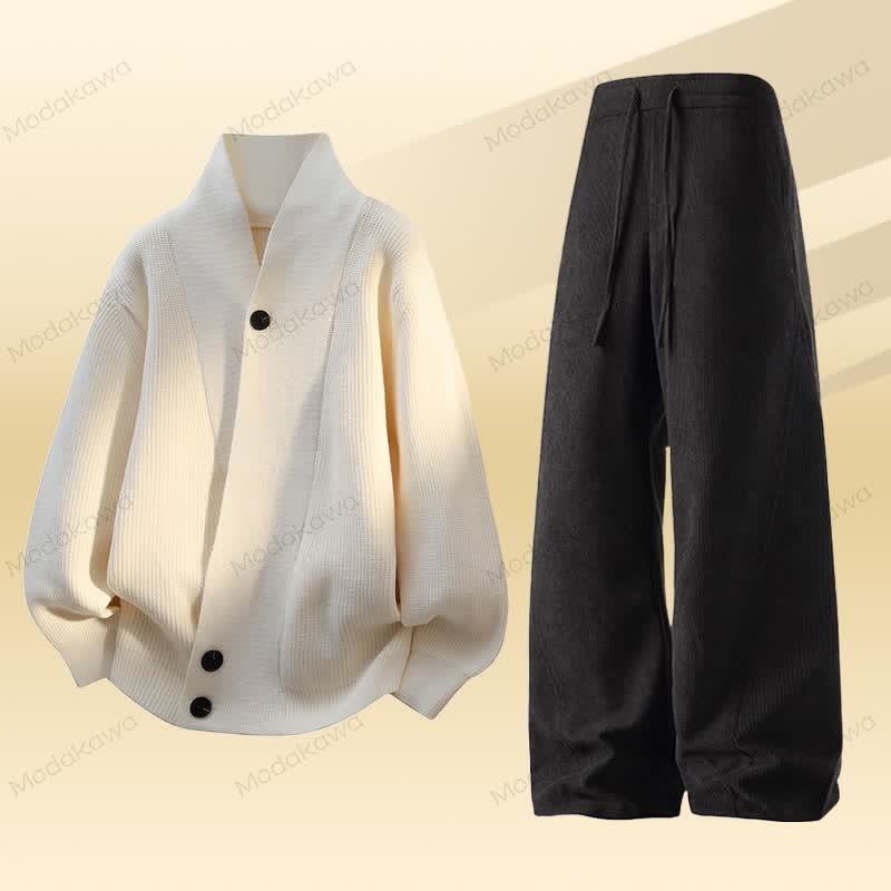 ニットカーディガン セーター コーデュロイパンツ ツーピース - セットC - 4XL - image 3