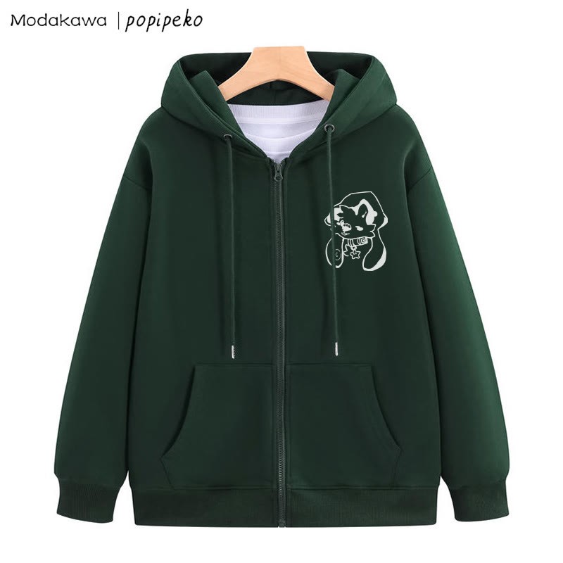 星柄カラーの子犬グラフィック ジップアップ フーディー スウェットシャツ - ダークグリーン - 5XL - image 6