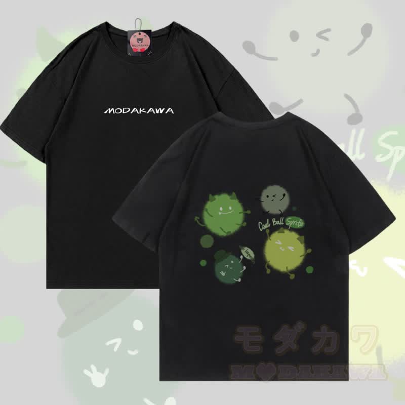 キュートなジャームグラフィックModakawa綿Tシャツ - 黒 - 5XL - image 4