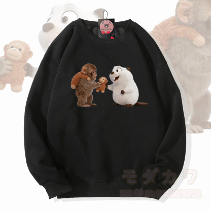 PUNCH 面白い猿とフグのグラフィックModakawaスウェットシャツ - 黒 - 5XL - image 3