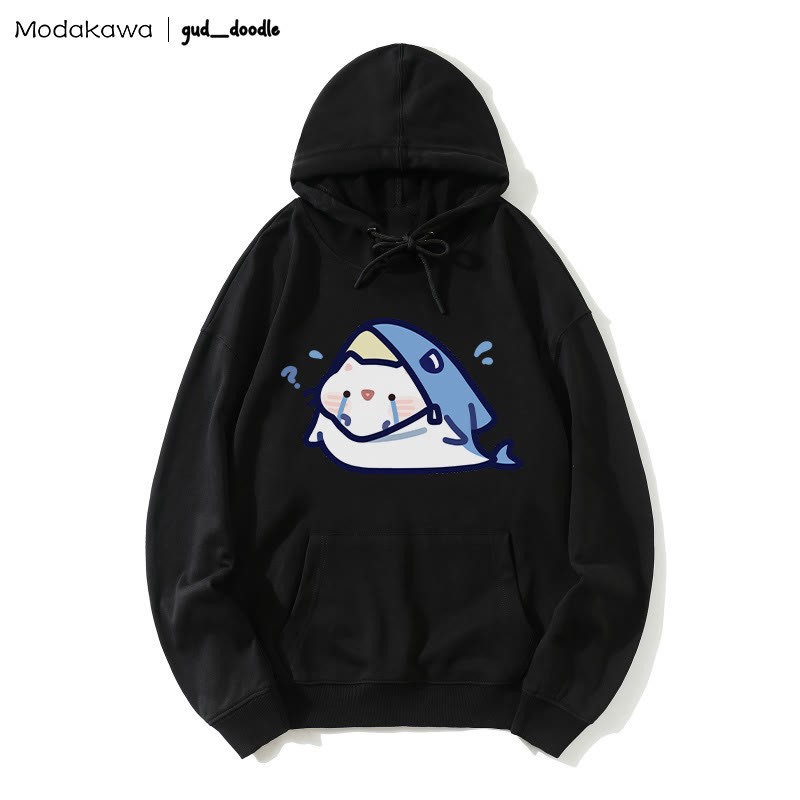 MODAKAWA X gud_doodleキティシャークプリント ルーズパーカー - Black - 5XL - image 4