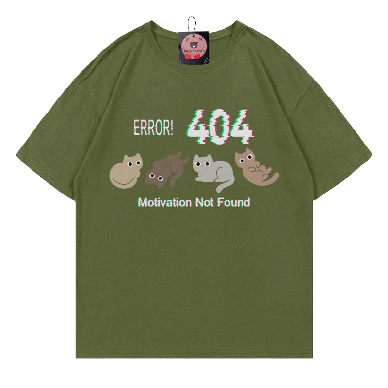 ERROR 404 MOTIVATION NOT FOUNDん キティプリント100%綿ModakawaTシャツ - Green - 5XL - image 3