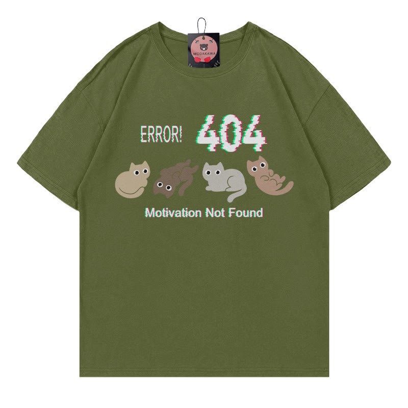 ERROR 404 MOTIVATION NOT FOUNDん キティプリント100%綿ModakawaTシャツ - Green - 5XL - image 3