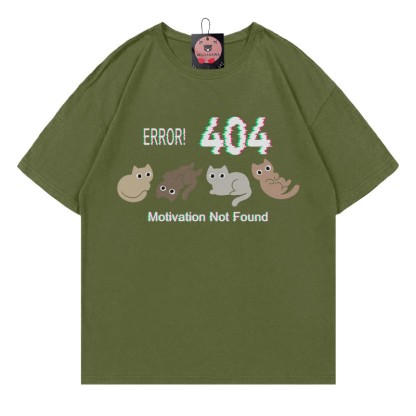 ERROR 404 MOTIVATION NOT FOUNDん キティプリント100%綿ModakawaTシャツ - Green - 5XL - image 3