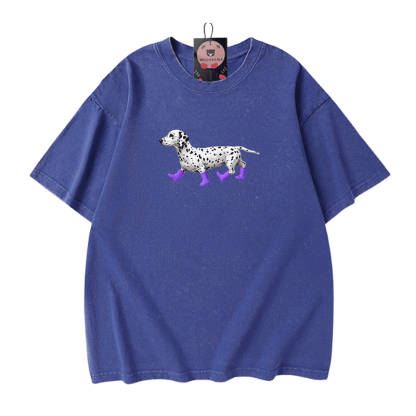 ダルメシアン柄Modakawaユニセックス ヴィンテージウォッシュドTシャツ - Blue - 5XL - image 6
