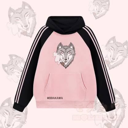 MODAKAWA スモーキングウルフ グラフィックカラーブロック 裏起毛 パーカー - ピンク - 2XL - image 3