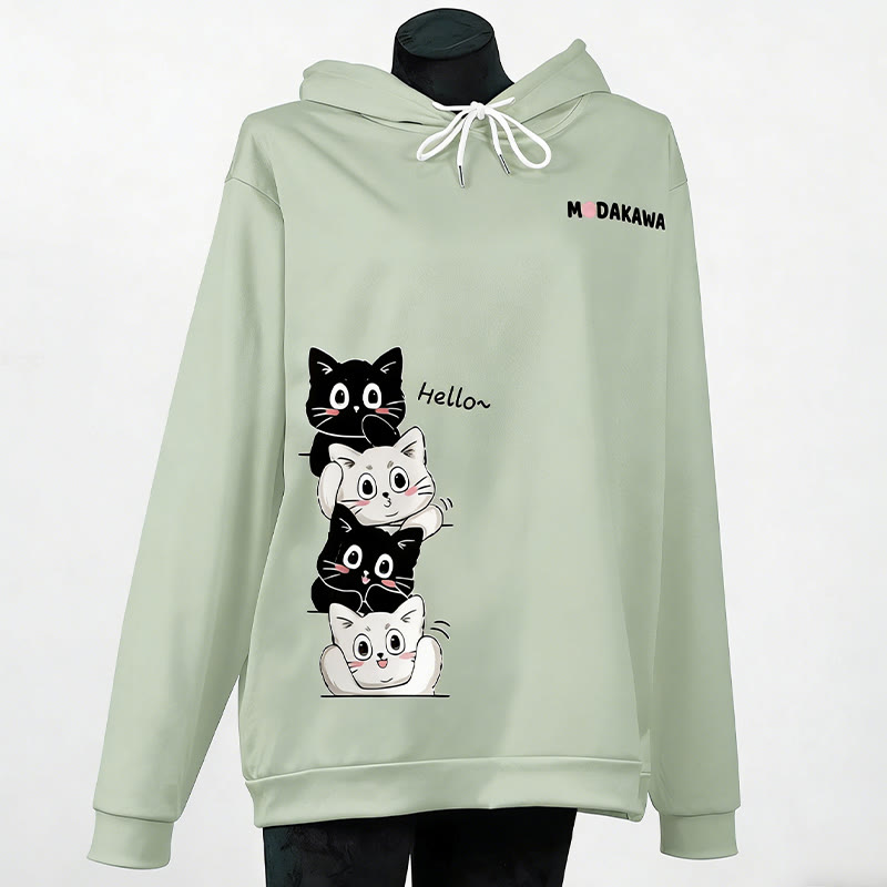 スタックキティレタープリントModakawaカワルーズパーカー - Green - 6XL - image 7