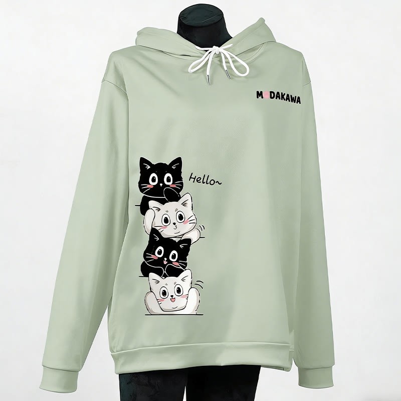 スタックキティレタープリントModakawaカワルーズパーカー - Green - 6XL - image 7