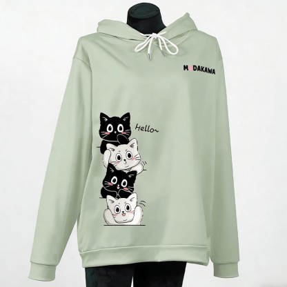 スタックキティレタープリントModakawaカワルーズパーカー - Green - 6XL - image 7