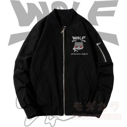 MODAKAWA スモーキングウルフ グラフィック ジップアップ アウタージャケット - 濃厚 - 黒 - 4XL - image 4