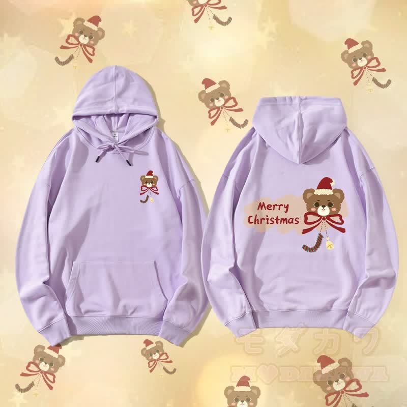 MODAKAWA クリスマス ボウ ベア グラフィック ストリートウェア プルオーバー パーカー - 紫 - 5XL - image 3