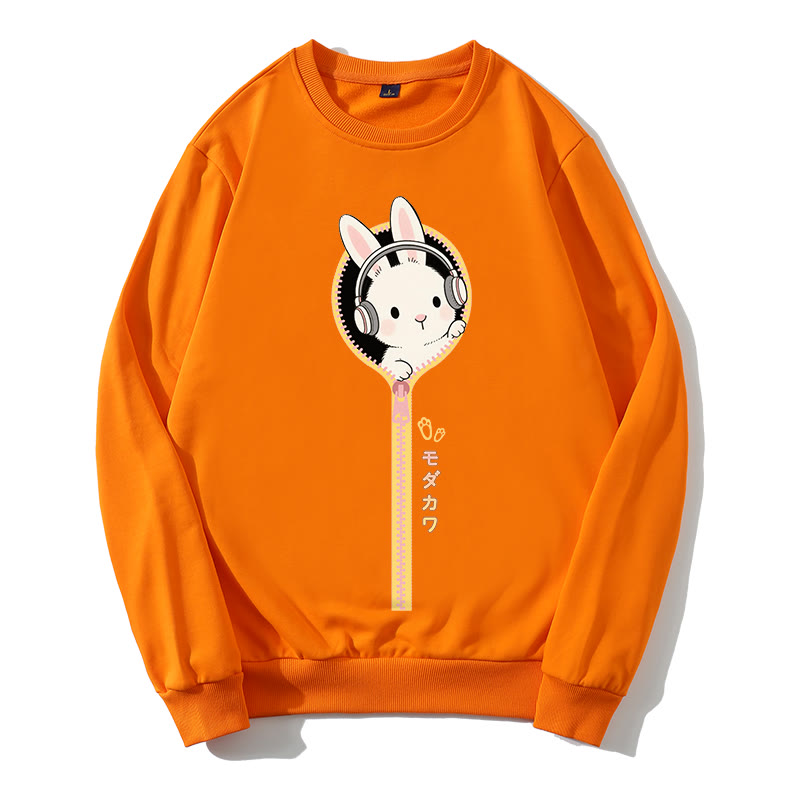 ヘッドフォンバニージッパーグラフィックラウンドカラースウェットシャツ - オレンジ - 5XL - image 3