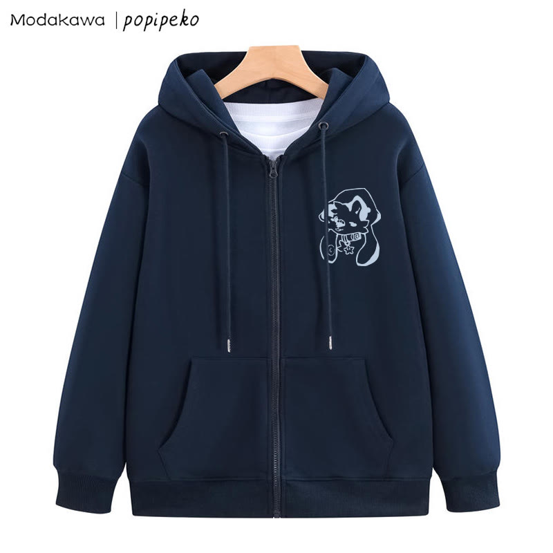 星柄カラーの子犬グラフィック ジップアップ フーディー スウェットシャツ - 紫がかった青 - 5XL - image 7