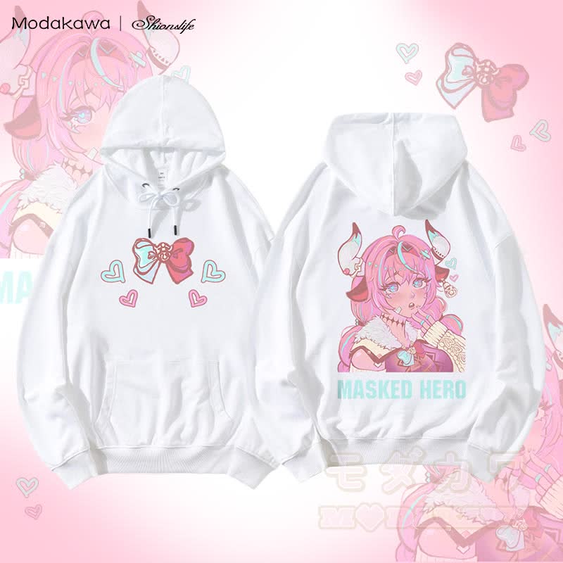 MODAKAWA X Shionslife MASKED HERO グラフィック ストリートウェア プルオーバー パーカー - 白 - 5XL - image 4