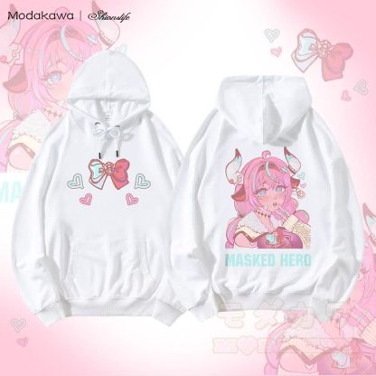 MODAKAWA X Shionslife MASKED HERO グラフィック ストリートウェア プルオーバー パーカー - 白 - 5XL - image 4
