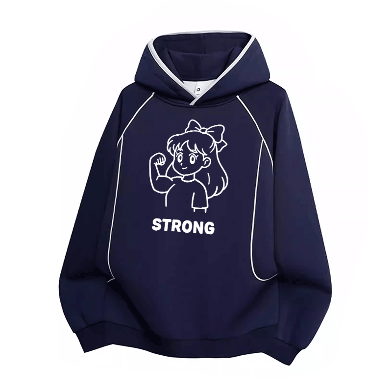 STRONG かわいい漫画の女の子グラフィックModakawaラグランスリーブ オーバーサイズ プルオーバーパーカー - Purplish Blue - 3XL - image 4