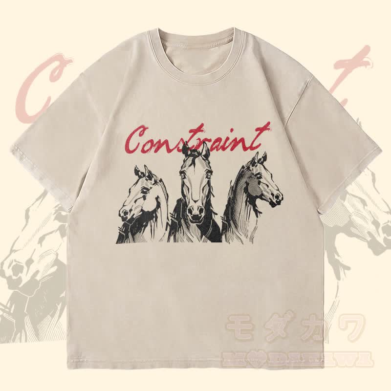 MODAKAWA CONSTRAINT 馬グラフィック ユニセックス ヴィンテージウォッシュTシャツ - ベージュ - 4XL - image 3