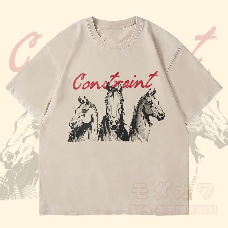 MODAKAWA CONSTRAINT 馬グラフィック ユニセックス ヴィンテージウォッシュTシャツ - ベージュ - 4XL - image 3