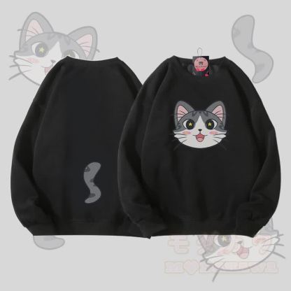 MODAKAWA 猫の顔と尻尾のグラフィック ユニセックス スウェットシャツ - 黒 - 5XL - image 4