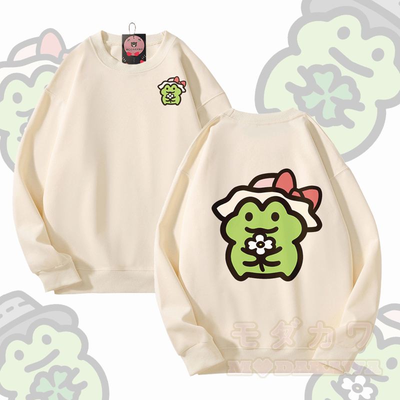 MODAKAWA かわいいカエルグラフィック ユニセックス スウェットシャツ - ベージュA - 5XL - image 6