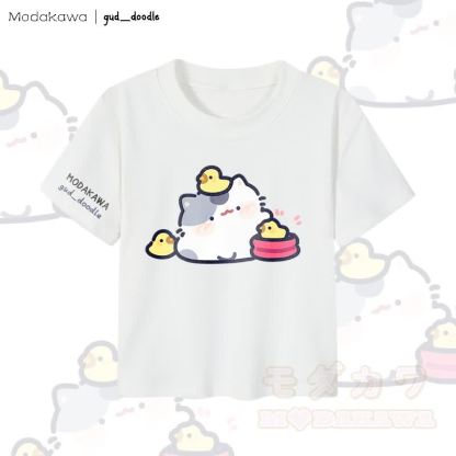 MODAKAWA x gud_doodleキティチック グラフィック レディース クロップドTシャツ 92% コーマ綿クロップトップ - 白 - XL - image 4