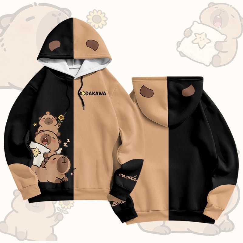 かわいいカピバラグラフィックModakawaプルオーバーパーカー - Brown & Black - 6XL - image 4