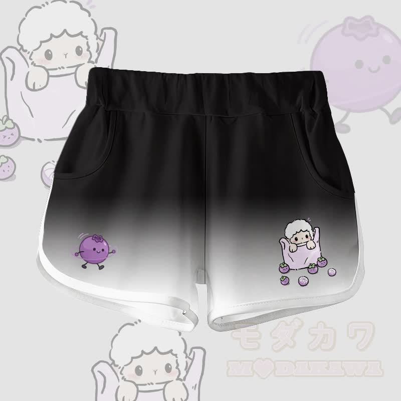 羊柄ブルーベリーグラフィック100%綿Tシャツ グラデーションショーツModakawaツーピースセット - 黒のショートパンツ - 5XL - image 6