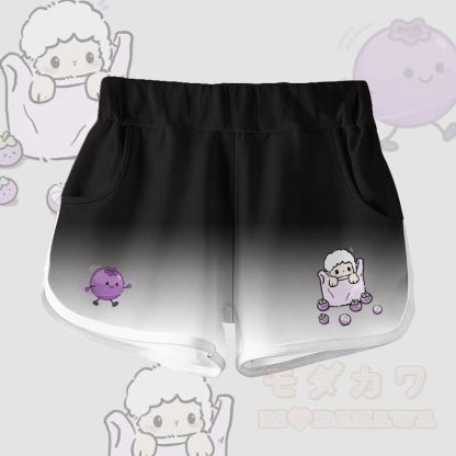 羊柄ブルーベリーグラフィック100%綿Tシャツ グラデーションショーツModakawaツーピースセット - 黒のショートパンツ - 5XL - image 6