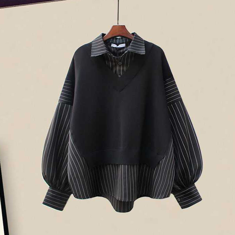 ストライプラペルシャツとレースアップパンツのカジュアルマッチングアウトフィット - Black Shirt - 4XL - image 6