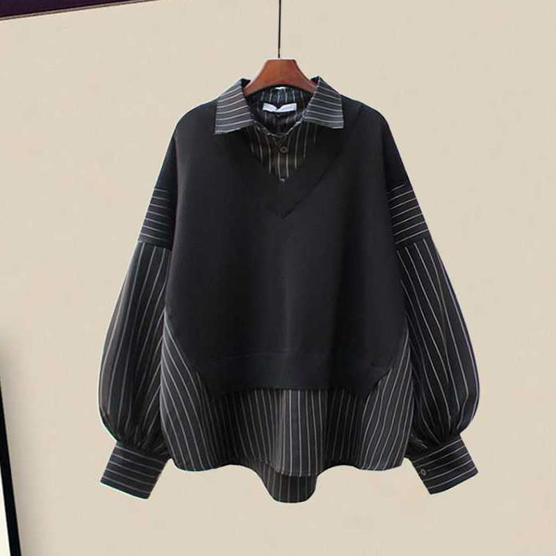 ストライプラペルシャツとレースアップパンツのカジュアルマッチングアウトフィット - Black Shirt - 4XL - image 6