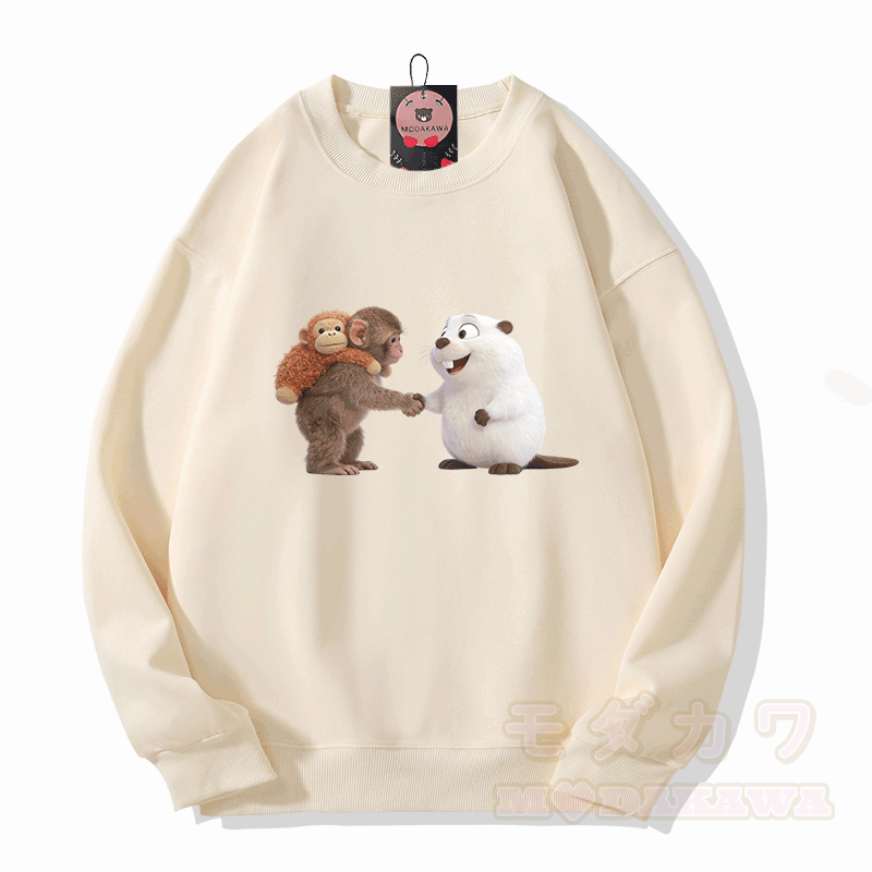 PUNCH 握手猿フググラフィックModakawaスウェットシャツ - ベージュ - 5XL - image 5