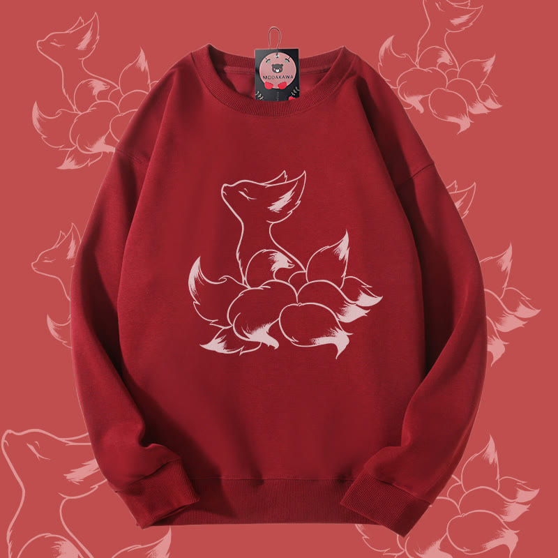 MODAKAWA ミスティック 九尾の狐 グラフィック ユニセックス スウェットシャツ - Wine Red - 5XL - image 2