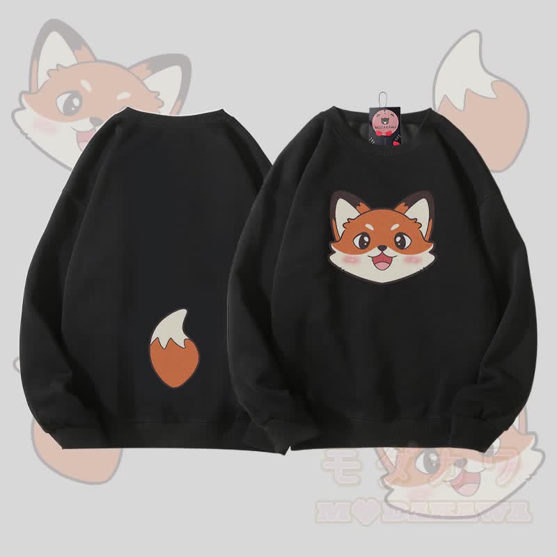 MODAKAWA キツネの顔と尻尾のグラフィック ユニセックス スウェットシャツ - 黒 - 5XL - image 5