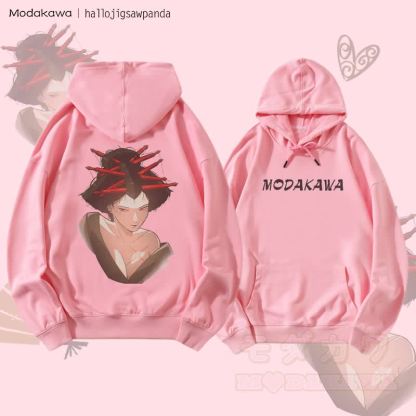 MODAKAWA X Hallo レッドヘアピン アニメガール グラフィック ストリートウェア プルオーバー パーカー - ピンク - 5XL - image 4