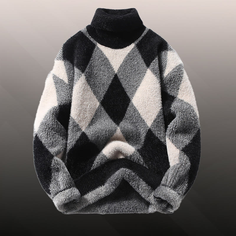 チェック柄ファジーニットセーターデニムパンツツーピース - Black Sweater - 3XL - image 9