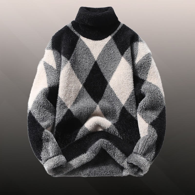 チェック柄ファジーニットセーターデニムパンツツーピース - Black Sweater - 3XL - image 9