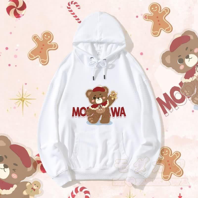 MODAKAWA クリスマスベア グラフィック ストリートウェア プルオーバー パーカー - ホワイトB - 5XL - image 8
