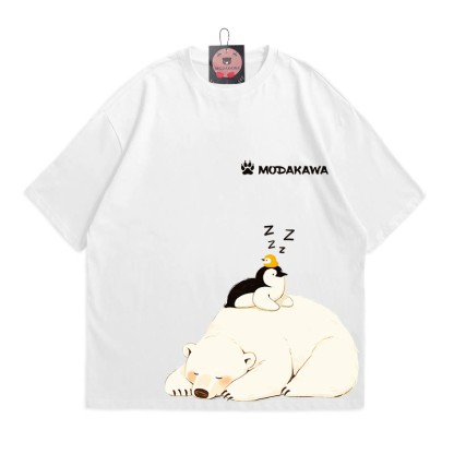 シロクマ ペンギン レタード100%綿ModakawaTシャツ - White - 5XL - image 3