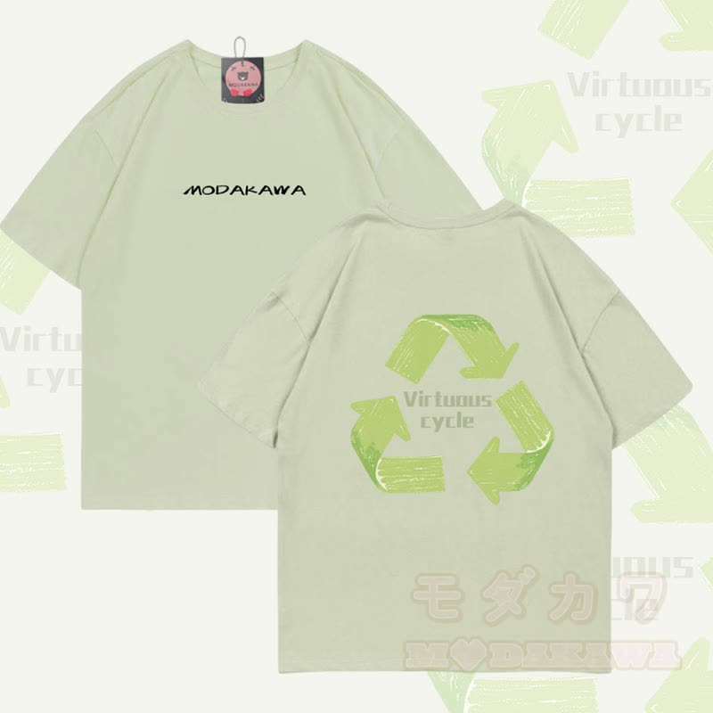 VIRTUOUS CYCLE グラフィックModakawa綿Tシャツ - ライトグリーン - 5XL - image 2