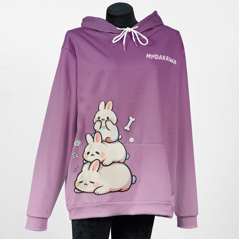 MODAKAWA グラデーション プレイフル バニー グラフィック プルオーバー パーカー - Purple - 5XL - image 3