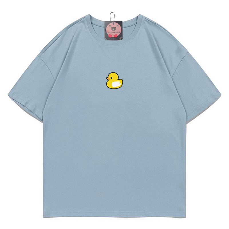 ダックプリント100%綿ModakawaTシャツ - Blue - 5XL - image 4